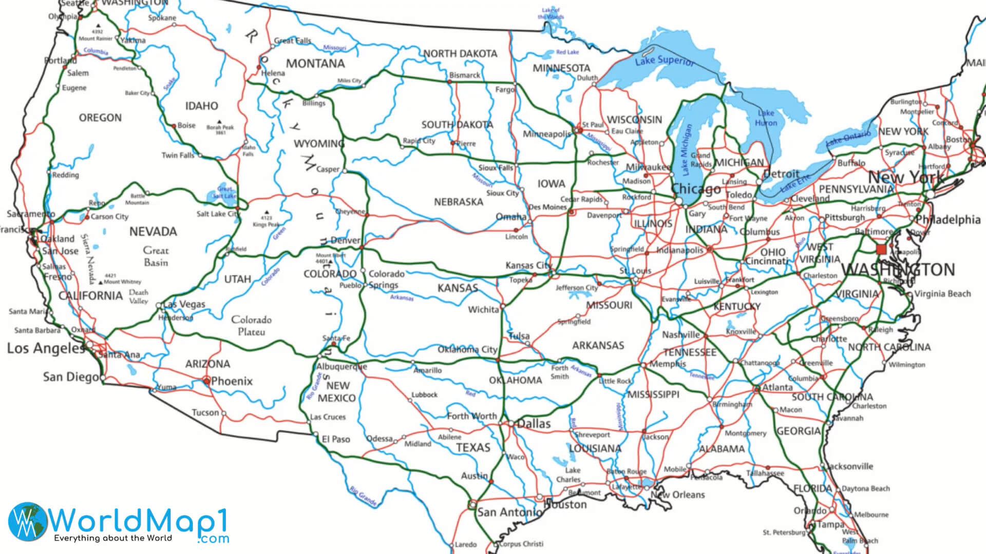 United States Rivers Map with States